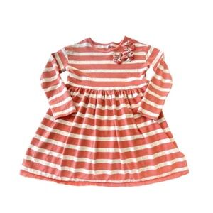 Tea Collection Coral and White Striped Long-Sleeve Dress with Floral Rosettes